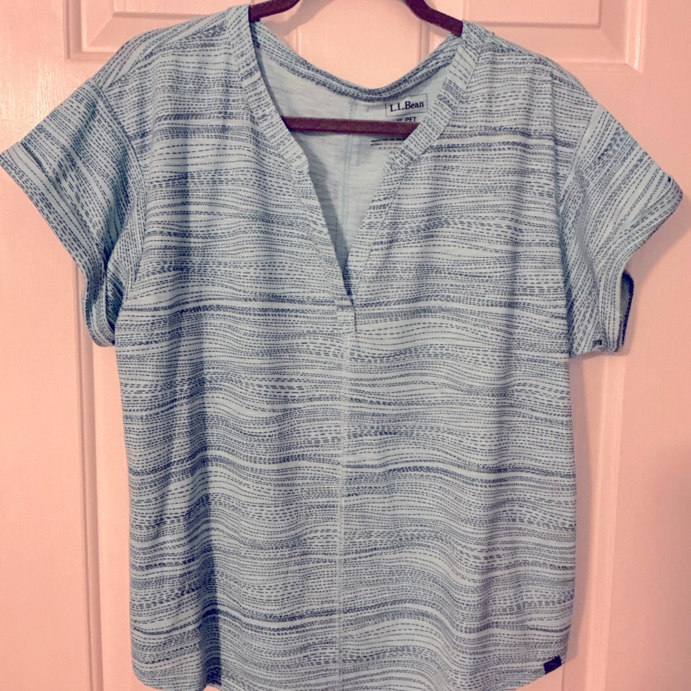 L.L. Bean Women's Aqua Blue Split Neck Top, Size XL Petite